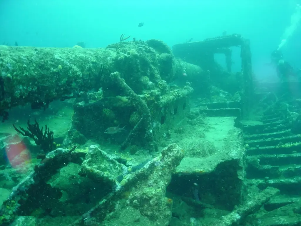 Coral-covered wreckage of the RMS Rhone steamer off Salt Island in the British Virgin Islands